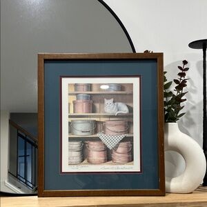 Framed Cat and Hat Boxes Wall Art - Brown and Blue